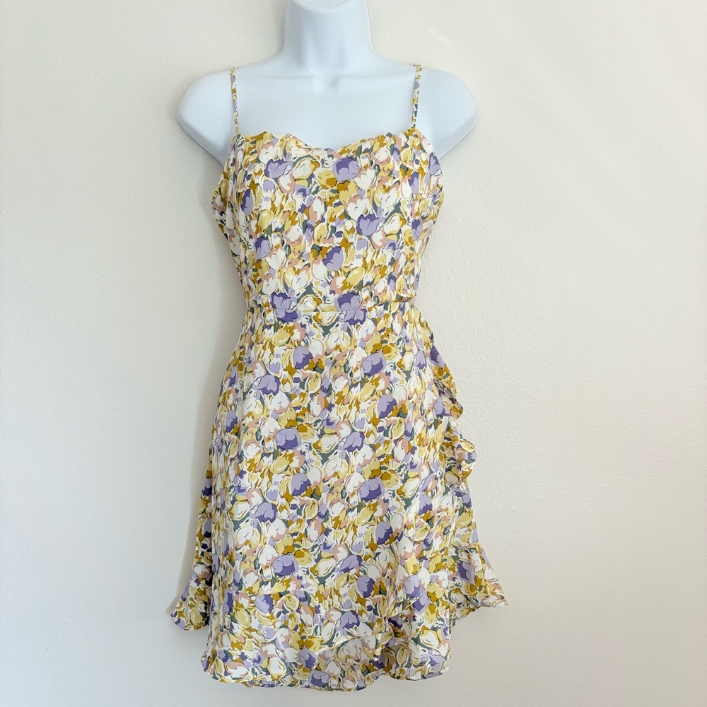 Blush BJ Floral Patterned adjustable Cami  Ruffled Hem Dress SzL Cottagecore